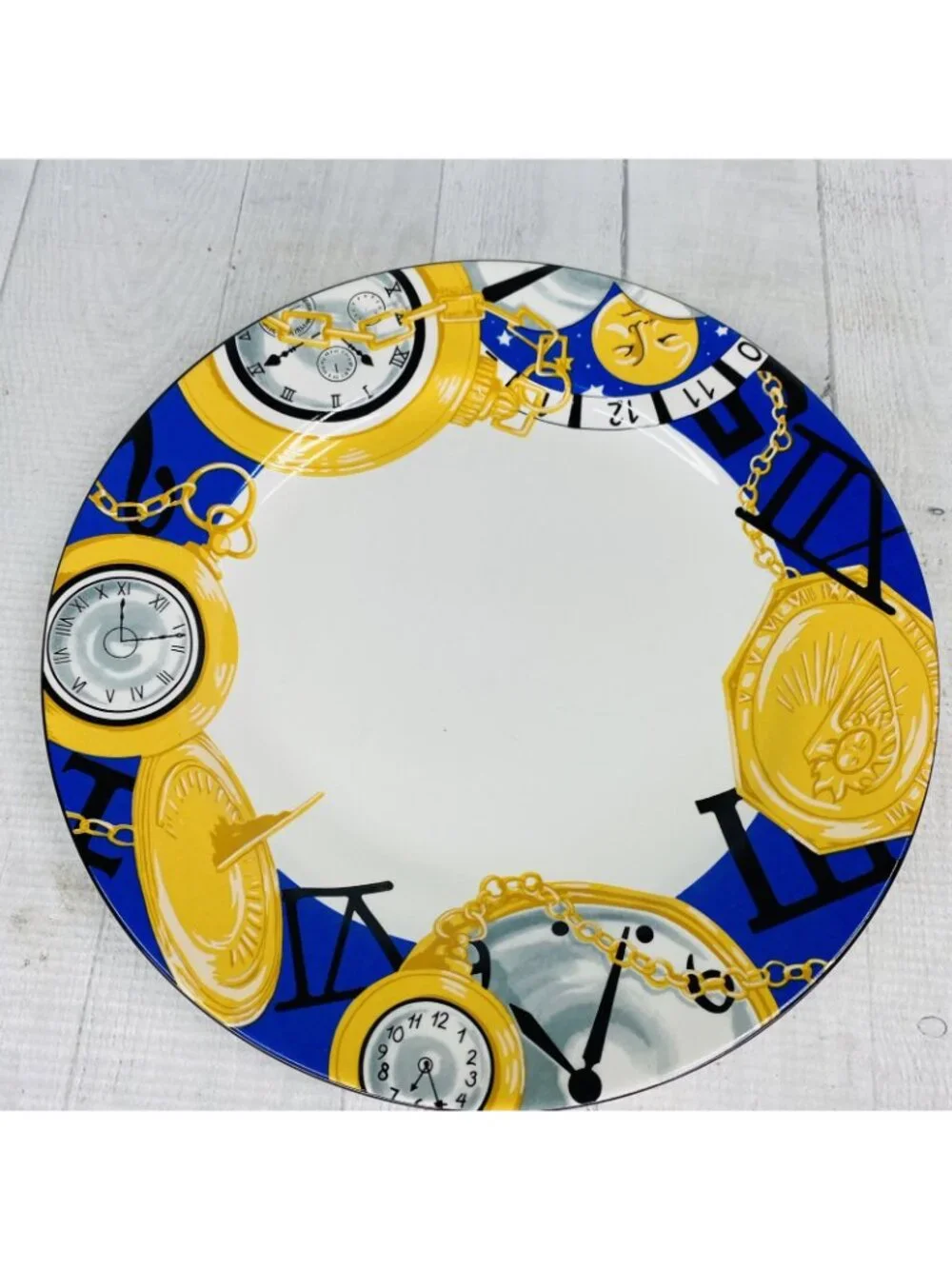 Furio FUO33 Blue Band Gold Pocket Watches Stoneware White Dinner Plates Set 4